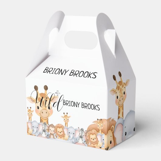 Jungle Safari "It's About To Get Wild" Baby Shower Geschenkschachtel (Vorderseite)