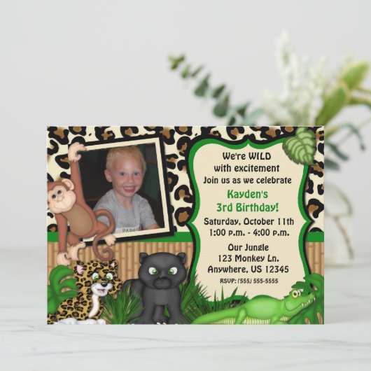 Jungle Safari Kindergeburtstag Einladung (Stehend Vorderseite)