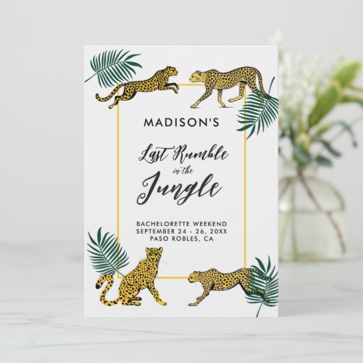Jungle Safari Leaf Cheetah Bachelorette Ausflug Einladung (Stehend Vorderseite)