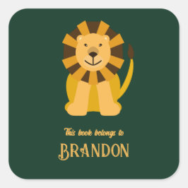 Jungle Safari Lion Buchzeichen Label, Buchsticker Quadratischer Aufkleber