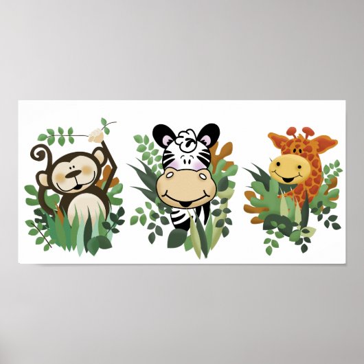 JUNGLE SAFARI MONKEY, ZEBRA & GIRAFFE ART POSTER (Vorne)