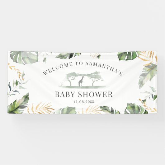 Jungle Safari Natur Grüne Rustikale Babydusche Banner (Horizontal)