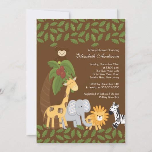 Jungle Safari Neutral Baby Dusche Einladung (Vorderseite)