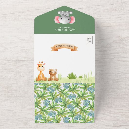 Jungle Safari Niedlich Wild Animals Boy Baby Dusch All In One Einladung (Außenbereich)