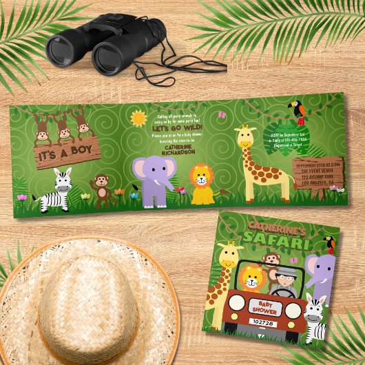 Jungle Safari Niedlicher Tiere Wild One Baby Dusch Dreifach Gefaltete Einladung