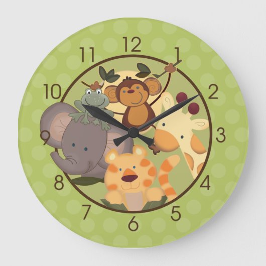 Jungle Safari Nursery Wall Clock Große Wanduhr (Vorderseite)
