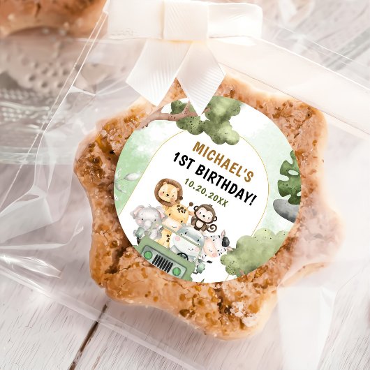 Jungle Safari Party Tiere 1. Geburtstag Runder Aufkleber