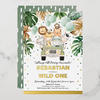 Jungle Safari Party Tiere Wild Einen Geburtstag Folieneinladung
