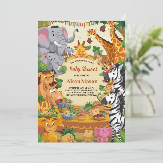 Jungle Safari Thema Kinderdusche Einladung (Stehend Vorderseite)