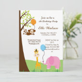 Jungle Safari Tier Geburtstagsparty Einladungen (Stehend Vorderseite)