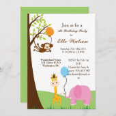 Jungle Safari Tier Geburtstagsparty Einladungen (Vorne/Hinten)