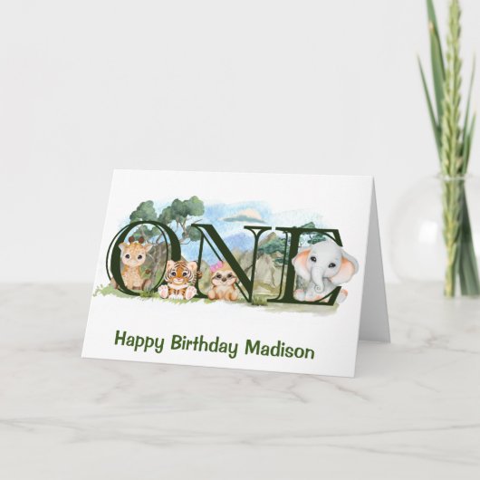 Jungle Safari Tiere 1. Geburtstag 1 Karte (Vorderseite)