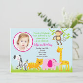 Jungle Safari Tiere Einladungen zum Geburtstag (Stehend Vorderseite)