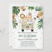 Jungle Safari Tiere fahren durch Kinderdusche Einladung (Vorderseite)