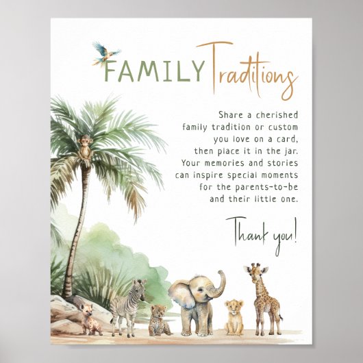Jungle Safari Tiere Familientraditionen signieren Poster (Vorne)
