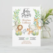 Jungle Safari Tiere Gender Neutral Baby Dusche Einladung (Stehend Vorderseite)
