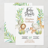 Jungle Safari Tiere Gender Neutral Baby Dusche Einladung (Vorne/Hinten)