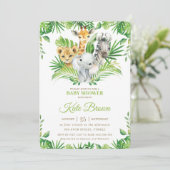 Jungle Safari Tiere Grüne Nuetral Babydusche Einladung (Stehend Vorderseite)