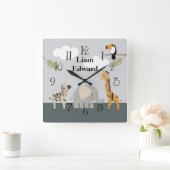 Jungle Safari Tiere Kinderzimmer Wall Clock Quadratische Wanduhr (Zuhause)