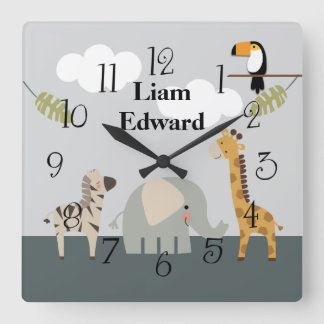 Jungle Safari Tiere Kinderzimmer Wall Clock Quadratische Wanduhr