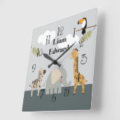 Jungle Safari Tiere Kinderzimmer Wall Clock Quadratische Wanduhr (Winkel)