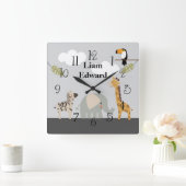 Jungle Safari Tiere Kinderzimmer Wall Clock Quadratische Wanduhr (Zuhause)