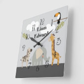 Jungle Safari Tiere Kinderzimmer Wall Clock Quadratische Wanduhr (Winkel)