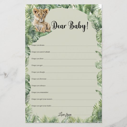 Jungle Safari Tiere Liebe Baby wünscht Spiel (Vorderseite)