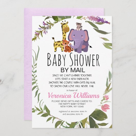 Jungle Safari Tiere Tropical Baby Dusche per Mail Einladung (Vorne/Hinten)
