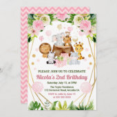 Jungle Safari Tiere Wasserfarben Jungfrau Geburtst Einladung (Vorne/Hinten)