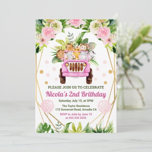 Jungle Safari Tiere Wasserfarben Jungfrau Geburtst Einladung (Stehend Vorderseite)