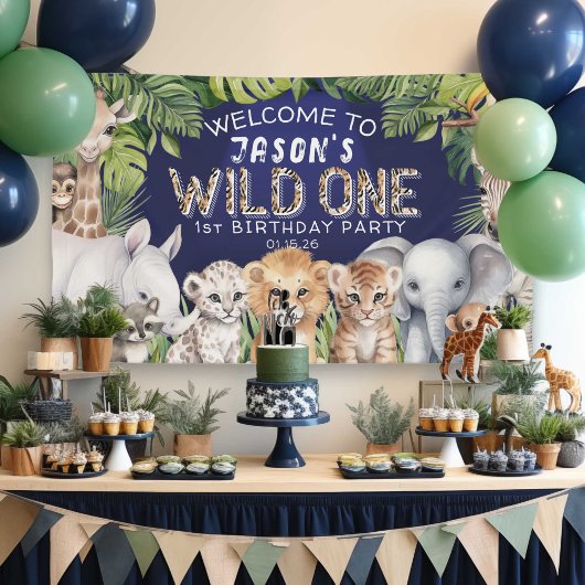 Jungle Safari Tiere, Wild eine Marine blau Willkom Banner