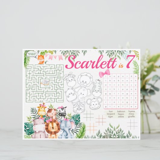 Jungle Safari Tischsets, Safari-Aktivitätsblatt (Stehend Vorderseite)