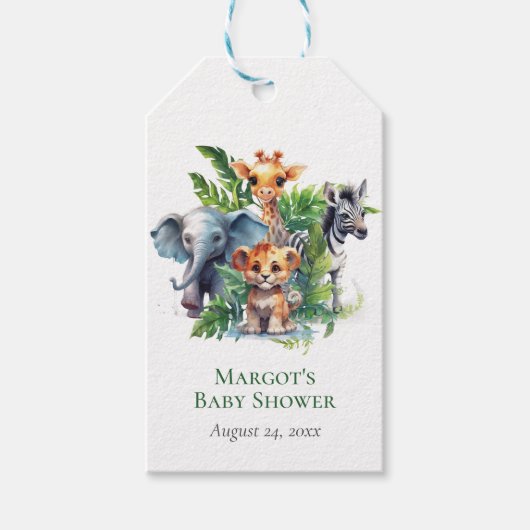 Jungle Safari Tropical Animals Baby Dusche Gefalle Geschenkanhänger (Vorderseite)