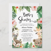 Jungle Safari Tropical Floral Greenery Baby Dusche Einladung (Vorderseite)