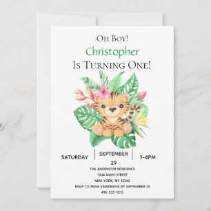 Jungle Safari Tropical Tiger 1. Geburtstag Einladung