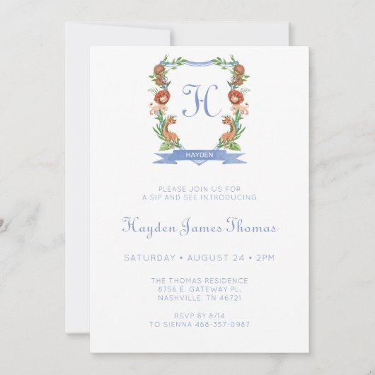 Jungle Safari Wappen Boy Sip und sehen Sie Einladu Einladung (Vorderseite)