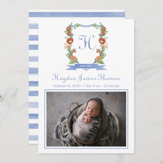 Jungle Safari Wappen Geburtsankündigung Ankündigung (Vorne/Hinten)