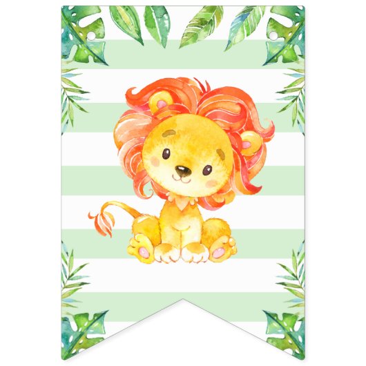 Jungle Safari Welcome Baby Boy Shower Lion Giraffe Wimpelkette (Zweite Fahne)