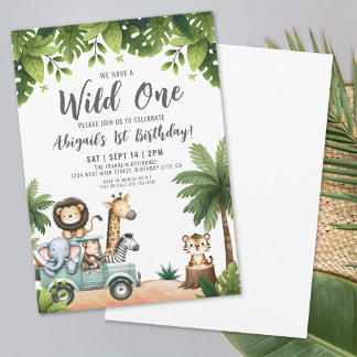 Jungle Safari Wild 1. Geburtstag Party Einladung