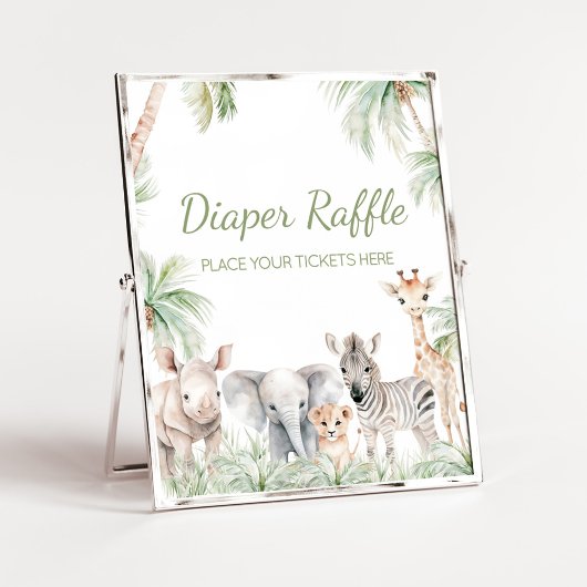Jungle Safari Wild One Animals Diaper Raffle Poster