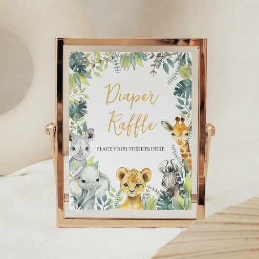 Jungle Safari Wild One Baby Dusche Windeln Raffle Poster