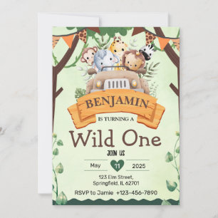 Jungle Safari Wild One Birthday Invitation Card Feiertagskarte
