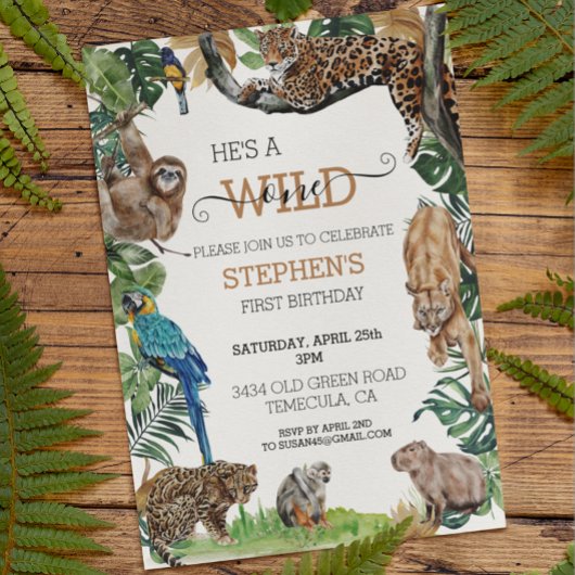 Jungle Safari Wild One Geburtstag Amazon Jaguar Einladung