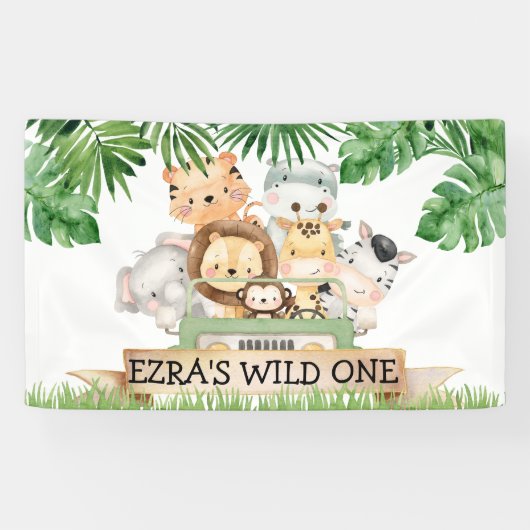 Jungle Safari Wild One Geburtstag Banner (Horizontal)