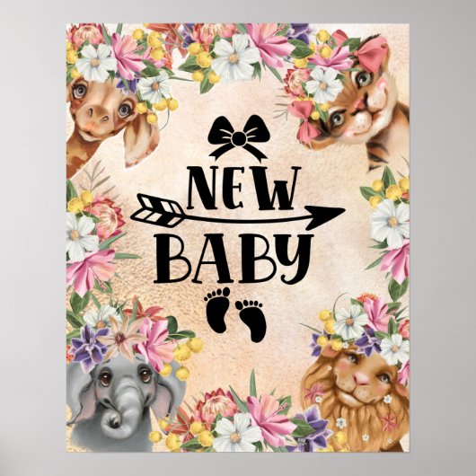 Jungle Safari Wildbaby Dusche Aquarell Gold Poster (Vorne)