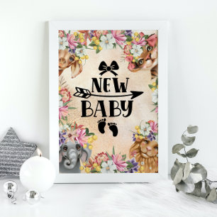 Jungle Safari Wildbaby Dusche Aquarell Gold Poster