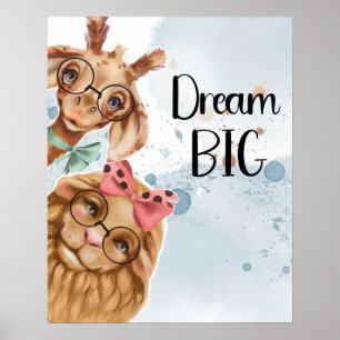 Jungle Safari Wildbaby Dusche Blue Aquarell Poster