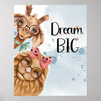 Jungle Safari Wildbaby Dusche Blue Aquarell Poster