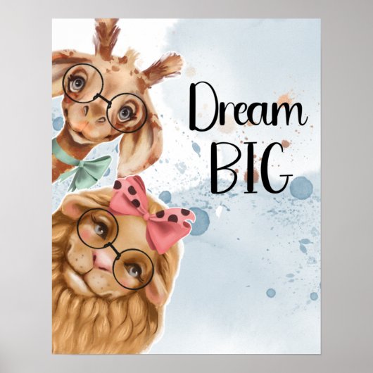 Jungle Safari Wildbaby Dusche Blue Aquarell Poster (Vorne)